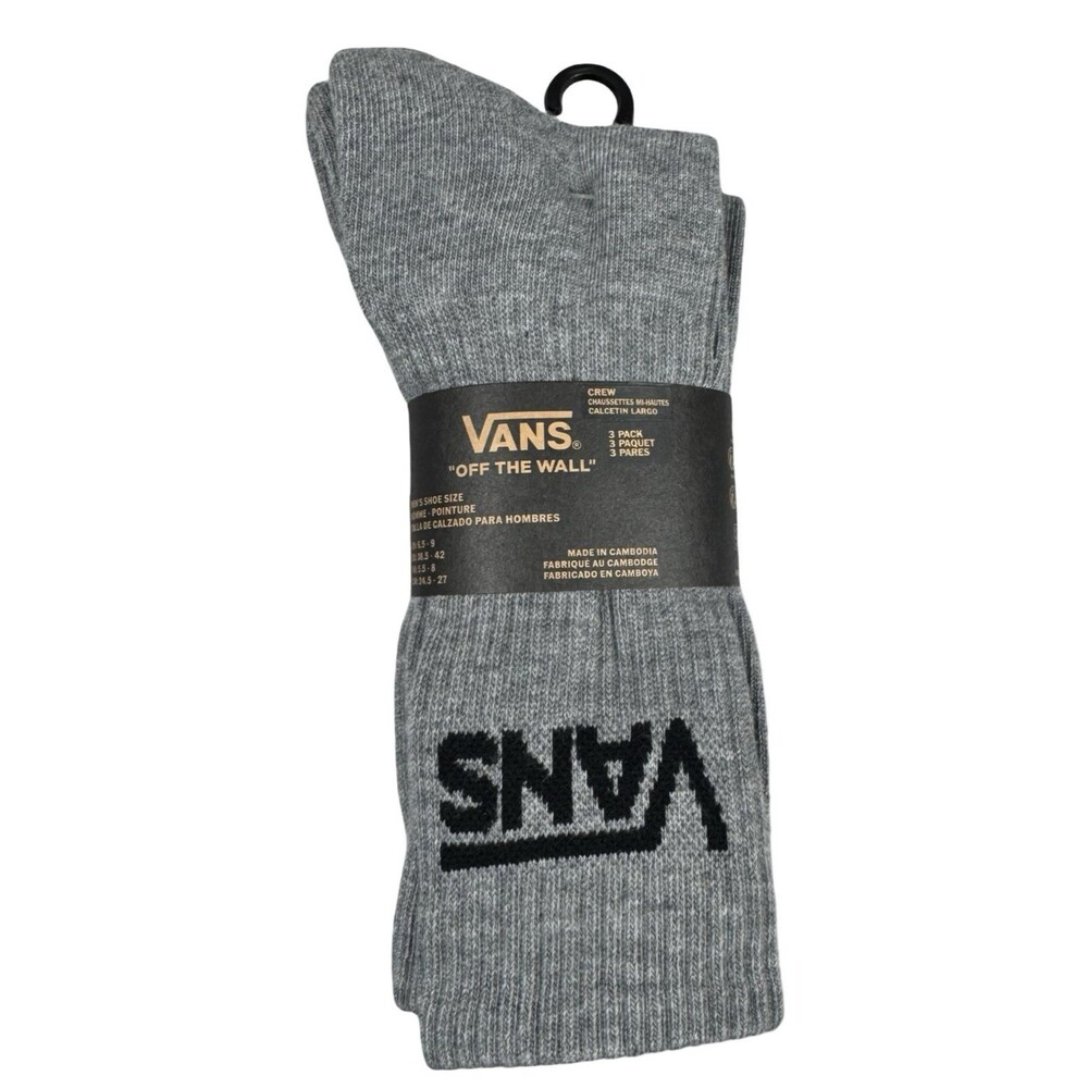 Vans Mens Size 6.5-9 Crew Socks 3-Pack Classic Casual Athletic Gray Grey New
